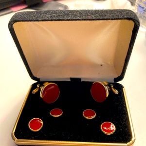 Men’s red and gold cuff links and buttons #002